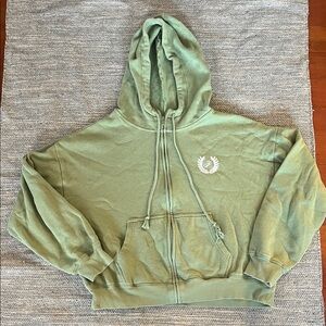 PINK Victoria’s Secret Green Zip Up Hooded Sweatshirt with Logo Small